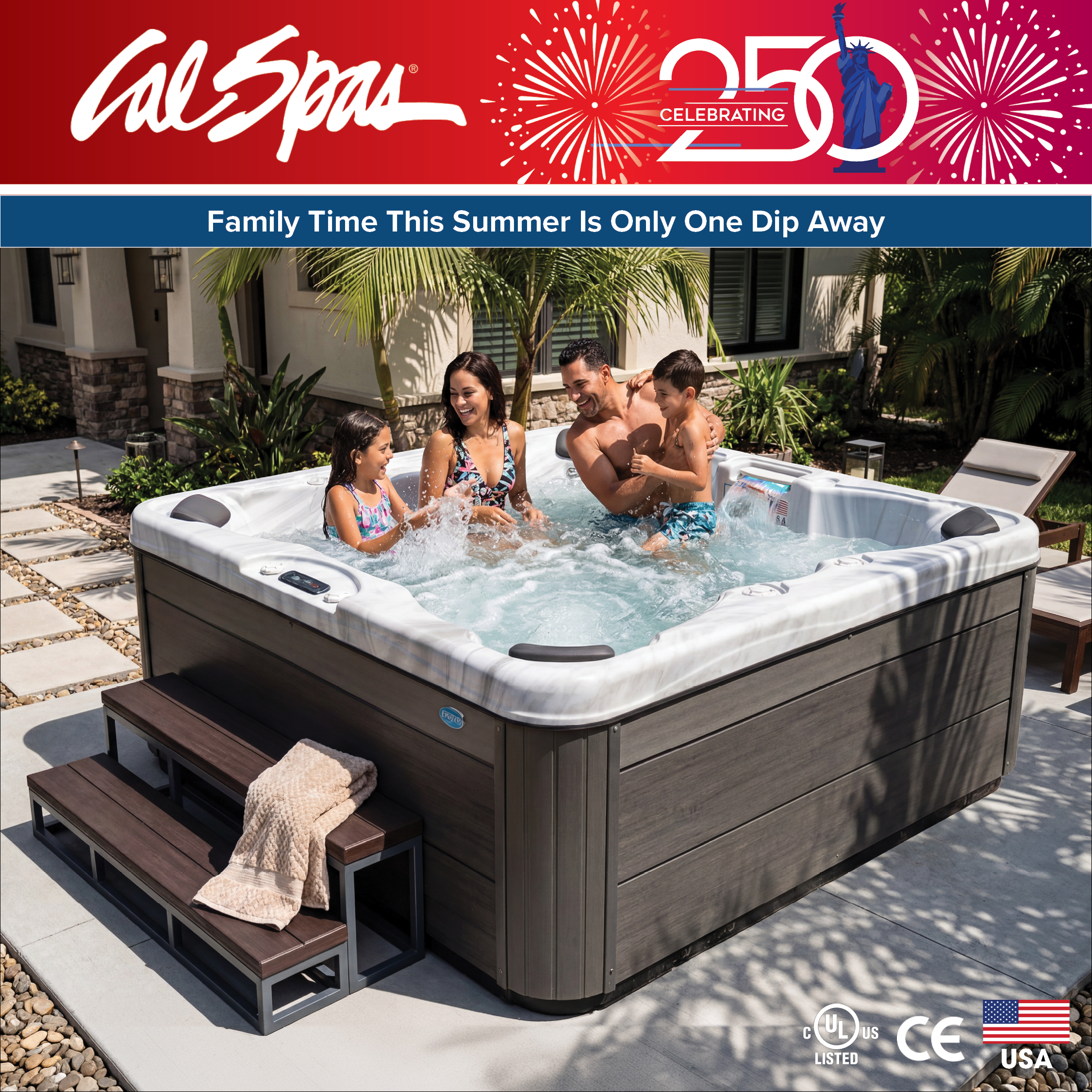 Calspas hot tub being used in a family setting - Clearwater